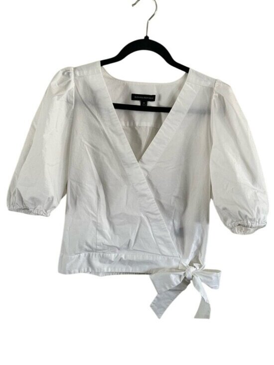Banana Republic Tops - Banana Republic White Wrap Tie Puff-Sleeve Blouse Sz Med Summer Business Casual